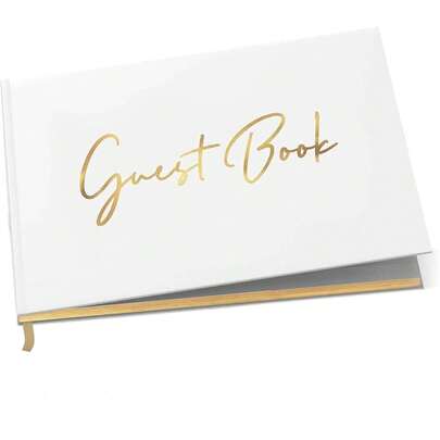 1pc Guest Book For Wedding, Party Guest Book, Sign-In Book For Special Events, Wedding, Anniversary, Party Or Bridal Shower For Guests And Visitors To Sign, Foil Gold Edge, Elegant And Hardcover, Perfect For Wedding Receptions, Birthdays And Special Occasions, A Stylish Sign-In Book For Guests, Elegant Blank Page For Sign-In And Photos - Hardcover