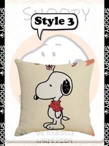 Snoopy Linen Decor Cushion Cover, Single Standing Snoopy With Pink Head Flower And Red Neck Outfit, Border Red Trim + Small Rainbow & Red Dot Pattern, Versatile Throw Pillow For All-Room Home Ornament - Multicolor - View 4