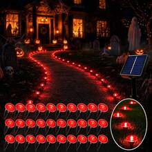 UMEUC 30 Pack Red Solar Lights Outdoor Waterproof, 8 Modes Auto On/Off IP54 Solar Garden Lights, Spooky Blood Red Pathway Lights For Halloween Yard Patio Lawn Driveway Walkway Decor - 紅燈 - 查看 1