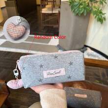 1pc Light Gray Star Pattern Cute Cartoon Stationery Pouch Large Capacity Pencil Case For Students, Back To School - Multicolor - View 13