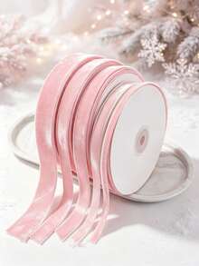 Flocked Ribbon Christmas Ribbon Suitable For Christmas Wreath Decoration, Christmas Ornament Decoration, Christmas Tree Decoration, Flocked Satin Ribbon Bow 1/4 Inch * 10 Yards (Multiple Sizes Available) With Paper Spool For Easy Storage - Deep Pink Size 10 - View 3
