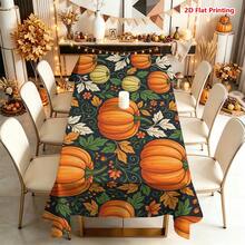 1/2pcs Autumn Tablecloth, Autumn Pumpkin & Vine Pattern Polyester Tablecloth, Suitable For Dining Table, Coffee Table, Kitchen, Picnic, Camping, Country Farmhouse Decor, Tabletop Protection, Holiday Autumn Theme Arrangement - Multicolor - View 1