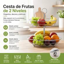 2-Tier  Iron Fruit Basket, Kitchen Wire Storage Rack With Top Handle And Non-Slip Feet, Vertical Produce Stand, 26x26x34cm - 銀色 - 查看 5