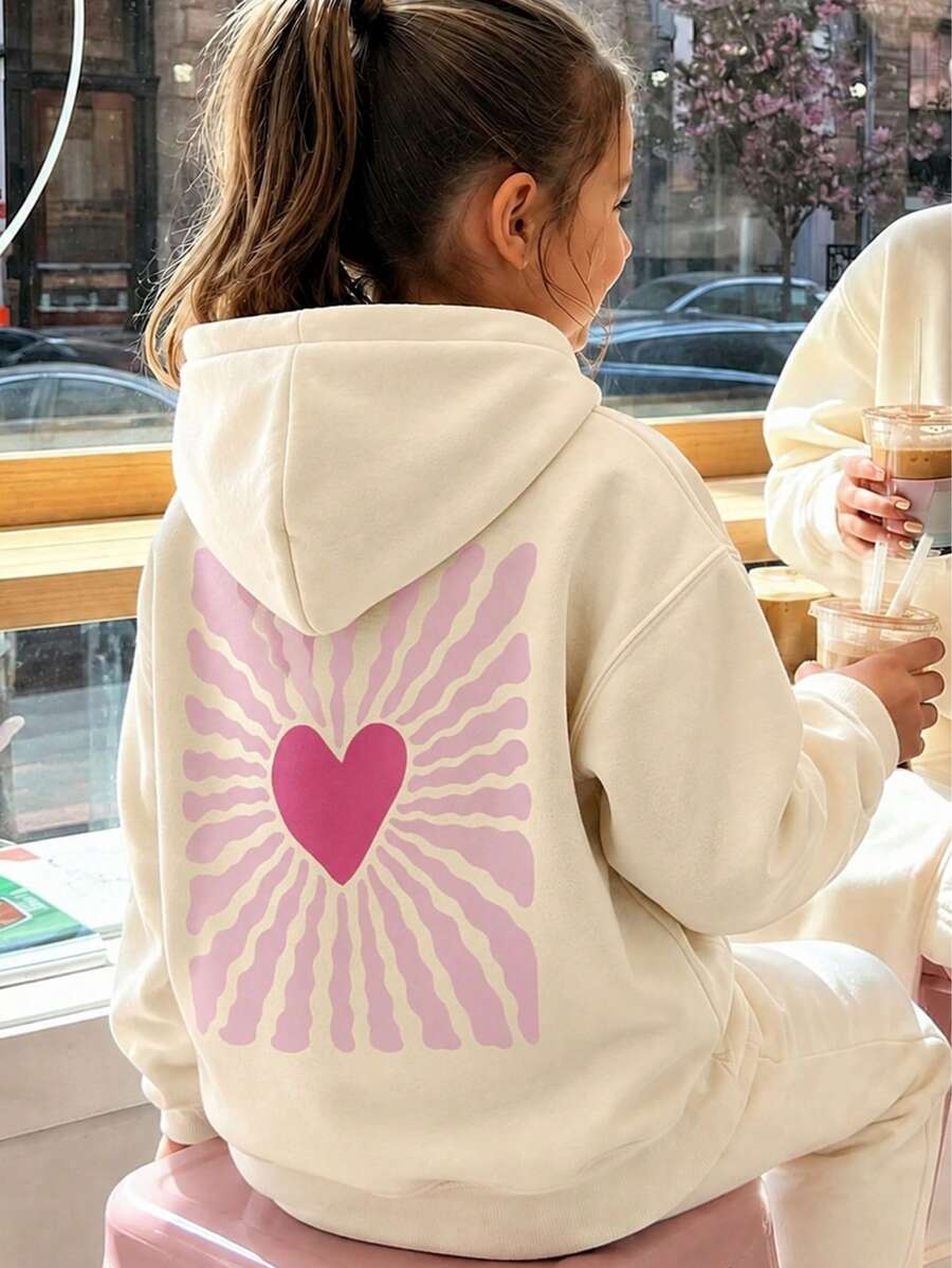 1pc Girls Big Kids Warm Fleece Lined Sweatshirt, Long Sleeve Pullover Sweatshirt, Casual Autumn/Winter Basic Top - Apricot - View 1