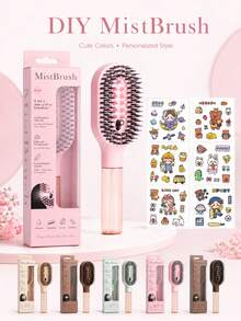 2-In-1 Spray Hairbrush With 6 DIY Stickers, Refillable Spray Brush For Wet And Dry Hair Detangling, Anti-Static Styling Tool, Personalized Hairbrush Gift - Multicolor - View 8