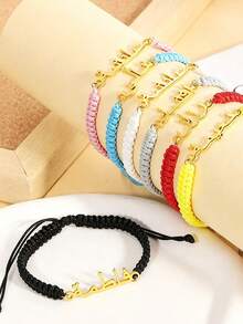 Customized Arabic Name Personalized Braided Rope Bracelet Nameplate Jewelry Gift, Braided Rope Colors Suitable For Birthday, Anniversary, Festival Or Any Special Occasion To Gift To Family, Mother - Gold - View 6