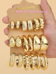 Set Anting Tusuk Berbentuk C yang Diperbesar, Terbuat dari Plastik Ringan & ABS Berlapis Perak, Berisi 9 Pasang Anting Tusuk - Perak - View 14