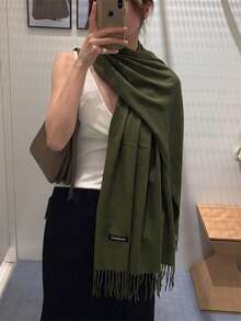 1pc Women's Classic Minimalist Cashmere Scarf, Daily Neck Scarf, Versatile Bow Tie Accessory, Suitable For Women's Daily And Commute Looks - Army Green - View 3