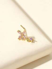 1pc L-Shaped Gold Rhinestone Flower Nose Ring/Stud, Valentine's Day & Mother's Day Gift - Gold - View 9