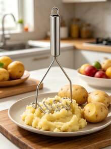 Stainless Steel Potato Masher, Wavy Wire Potato Ricer Manual Food Masher, Hand Held Vegetable Fruit Mashing Tool For Potato, Banana, Pumpkin, Baby Food - Silver - View 4