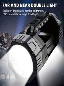 1pc LED Handheld Flashlight, Super Bright Long Range Searchlight With COB Side Light, Solar & Type-C Rechargeable IP44 Waterproof Spotlight, 6 Lighting Modes Portable Torch For Camping Emergency Hiking - Black - View 5