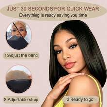 U Part Human Hair Bob Wigs For Black Women Bob Straight Wig 100%Human Hair Extensions Natural Color Glueless No Leave Out Upgrade U Part Short Bob Wigs With Drawstring Glueless Clip In Half Wigs - Natural Black - View 3