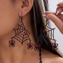 JOJELOO 2pcs/Set Vintage Gothic Exaggerated Black Spider Web Earrings & Necklace Set, Fashion Punk Personalized Short Collarbone Chain Jewelry, Elegant Women's Halloween Gift - Style 1 - View 7