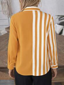 New Arrival Fashion Women's Printed Patchwork Colorblock Pocket Button-Up Shirt - Yellow - View 2
