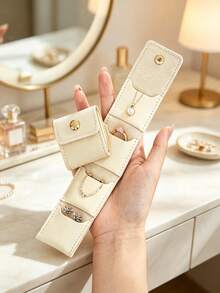 Women's Portable Foldable Jewelry Roll Coin Purse, Mini Snap Jewelry Organizer Bag With 4 Compartments, Travel Earring Necklace Storage Bag/Coin Wallet, 5 Multi-Color Options For Daily Commute, Business, Vacation, Suitable For Necklaces, Rings, Ideal For Anniversary, Gift Bag, Christmas Gift - Multicolor - View 2