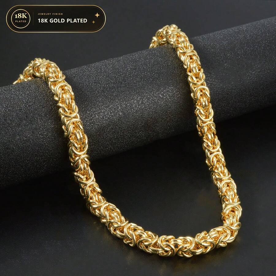 1 buah Kalung Rantai Cuban Link Patchwork Geometris Emas 18K Modis, Gaya Hip Hop Jalanan Unisex untuk Pemakaian Sehari-hari dan Pesta - Emas - View 1