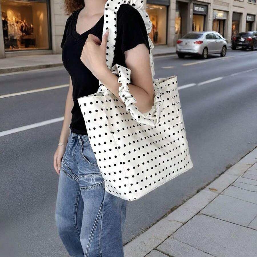 Canvas Large Capacity Pleated Tote Bag For Women - Multicolor - View 1