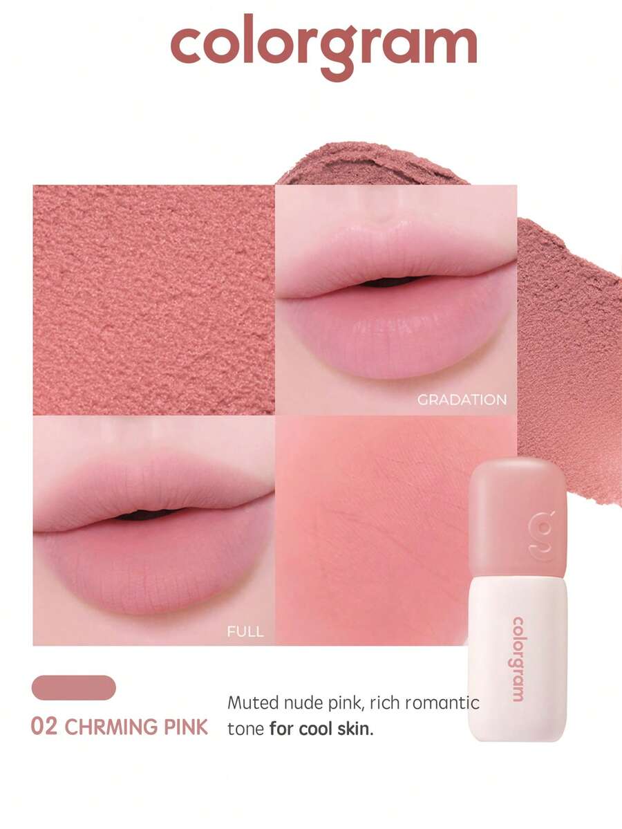 Colorgram Nude Soft Focus Lip Glaze, Korean Style Makeup, Soft Focus Matte Lip Gloss, 2-In-1 Lip And Cheek Tint - 02 CHARMING PINK - View 1