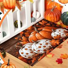 1pc Autumn Series Polka Dot White Pumpkin Orange Pumpkin Pattern Printed Faux Cashmere Surface TPR Bottom Door Mat, Bathroom Mat, Kitchen Mat, Laundry Room Mat, Holiday Atmosphere Decor, Home Decor, Party Decor, Wedding Decor, Dining Kitchen Decor - Multicolor - View 5
