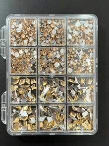 Set Dekorasi Kuku Rhinestone 12 Kotak, Potongan Dekorasi Kuku Warna Champagne, Berbagai Bentuk, Perlengkapan Seni Kuku 3D DIY - Sampanye - View 6
