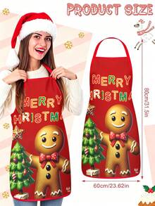 4Pcs Gingerbread Man Christmas Kitchen Aprons Set, Merry Christmas Candy Cane Printed Adjustable Cooking Chef Aprons, Holiday Decor Aprons For Women Men, Home Baking Grilling Xmas Party Gift - Multicolor - View 3
