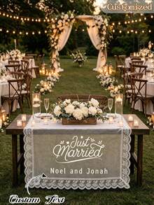 Personalized Tulle Table Runner With Lace Trim, Custom Wedding Ceremony BannerCustom Wedding Table Decor, Bridal Table Runner With Names And Date, Rustic Lace Wedding Table Runner - Multicolor - View 4