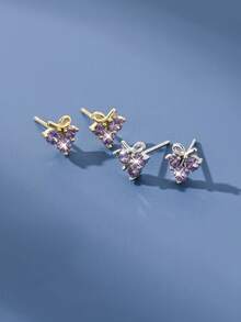1 Pair S925 Sterling Silver Fruit Purple Cubic Zirconia Stud Earrings, Niche Delicate Mini Earrings, Daily Commute Girl Light Luxury Earrings Gift - Fruit - View 6