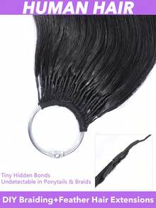 20Pcs DIY Gradient Braiding Strings With Feather Hair Extensions, 100% Human Hair Braided Hair Styling Kit Feather Crochet Human Hair 12A Body Wave Pre-Separated Feather Crochet Human Hair Invisible Crochet Hair Extensions - Natural Black - View 4