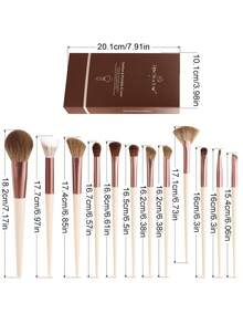 ronshadow 12pcs Professional Makeup Brush Set In Apricot Coffee Color, Multi-Specification Set With Powder Brush, Fan-Shaped Highlighter Brush, Angled Contour Brush, Detail Eyeshadow Brush, Makeup Sponge And Puff Set, With Bag, Full Face And Eye Makeup Brushes For Home Use - Apricot - View 8
