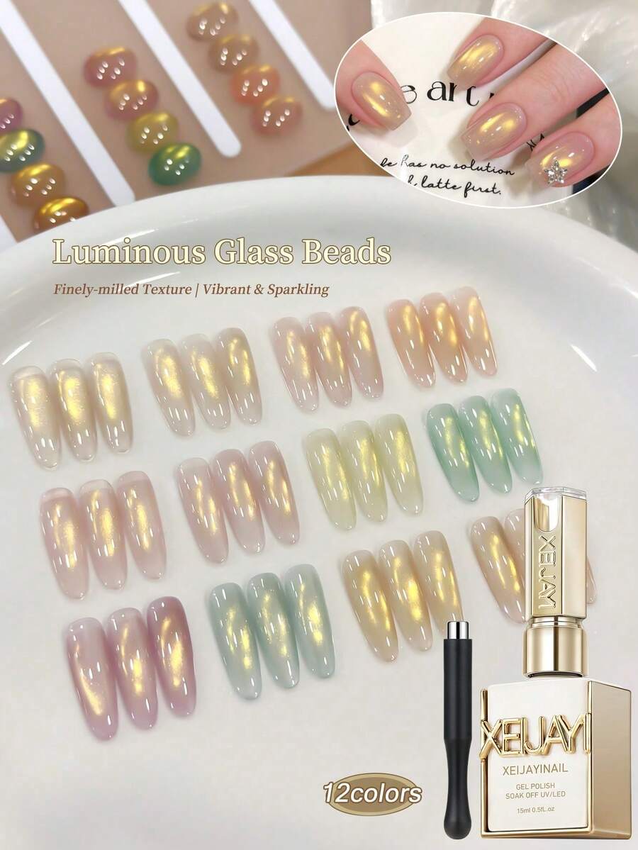 XEIJAYI 12件/15ml 保濕亮面貓眼美甲凝膠，半永久浸泡式 UV LED 美甲凝膠，適用於美甲沙龍 DIY，適合春夏使用 - 附磁棒