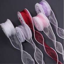 2pcs/1pc Pearl Dense Texture Edged Yarn DIY Hair Clip Bow Packaging Material 4cm Wide Meteor Fish Tail Wave Organza Decorative Ribbon, Suitable For Hair Clips, Weddings, Valentine's Day, Mother's Day, New Year, Birthday - Wide Variety Of Styles - View 5