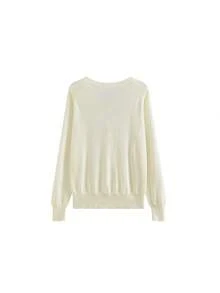 Girls' Lazy Casual Button Deep V-Neck Knit Sweater - Apricot - View 3