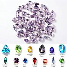 50pcs/Bag Mixed Color Glitter Glass Crystal Rhinestones, Silver Metal Flat Back, Hand-Sewn Rhinestones, Suitable For Flat Back Handmade Gemstones, DIY Accessories, Used For Decorating Clothes, Dresses, Bags, Shoes, Brooches, Earrings, Handmade Crafts - Multicolor - View 12