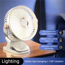 scbestuygo Kipas Angin Mini Elektrik Musim Panas, 5 Kecepatan yang Dapat Diatur, 3 Mode Lampu Malam, Kipas Jepit Mini Isi Ulang USB dengan Pengait dan Kabel - Desain Jepit/Dasar/Pengait Berputar 360°, Portabel dan Ringkas, Cocok untuk Luar Ruangan, Asrama, Perjalanan, Berkemah, Kantor - Kipas jepit multifungsi - View 3