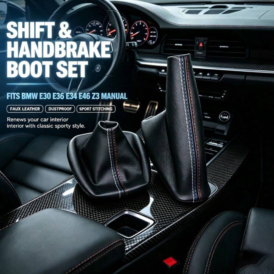 Gear Shift Knob Cover And Handbrake Lever Cover Made Of Artificial Leather For BMW E30 E36 E34 E46 Z3 Manual Transmission - A - View 1