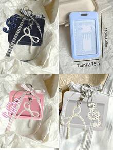Card Holder With Mesh Ribbon, Faux Pearl Pendant And Treble Clef Charm, Sweet Style ID Badge Holder, Exquisite Pendant, Transparent Acrylic Hard Card Sleeve, Detachable And Erasable Sliding Cover, Student Campus Card/Meal Card Protector, Card Holder With ID Window And Card Slot, Suitable For Students And Office Workers, Transparent Window Design For Campus Card, Student ID, Employee Badge, Bank Card, Bus/Metro Card And Work Badge, Includes Detachable DIY Keychain Pendant, Fashion Accessory (Card Paper Not Included) - Multicolor - View 12