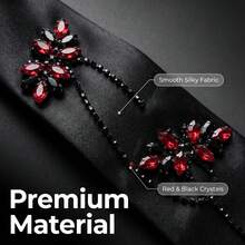 1pc Dark Gothic Style Black & Red Crystal Rhinestone Chain With Satin Decor Tie, Buckle Adjustable, Suitable For Halloween Party, Cosplay Outfit, Photo Shoot - Black - View 5