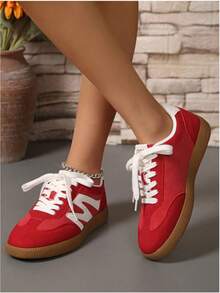 Women Casual Sneakers, Lace Up Walking Shoes - Red - View 6