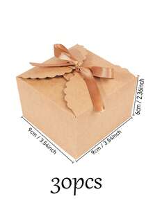 10/20/30pcs Wavy Edge Kraft Paper Gift Boxes With Ribbon Bow, Square Dessert Packaging Boxes, Multi-Purpose Gift Containers, Suitable For Wedding Favors, Holiday Parties, Handmade Gift Wrapping - Kraft Paper Gift Box - View 15