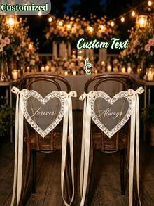 Custom Heart-Shaped Lace Chair-Back Decorations And Personalized Translucent Chair Back Signs (With Satin Ribbons); Suitable For Bridal Showers, Wedding Receptions, And Venue Styling At Hotels Or Outdoor Locations. - Multicolor - View 1