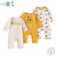 Kit 3 Bodies Bebê Manga Longa 100% Algodão Estampa Safari Body Infantil Macio Respirável para Menino Recém-Nascido Roupa de Bebê 0 a 18 Meses - Gengibre - Visão 1