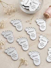 Personalized Baby Footprint Tag Mirror Acrylic Party Favor Decoration Keepsake Gift My Baptism Customized Name First Birthday Baptism Label - Multicolor - View 4