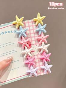 10pcs Macaron Color 3D Starfish Hair Clips, Summer Beach Vacation Side Hair Clips, Sweet Dopamine Bangs Clips For Girls, Versatile Hair Accessories - Multicolor - View 12