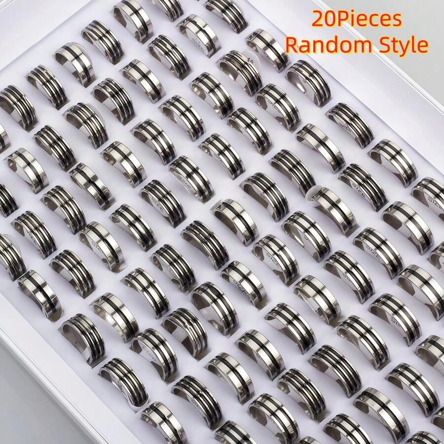 20Pcs Fashion Stainless Steel Rings For Women Men Mix Style Simple Heart Love Butterfly Geometric Jewelry Party Gifts - 20 Random Mixed Rings - View 1