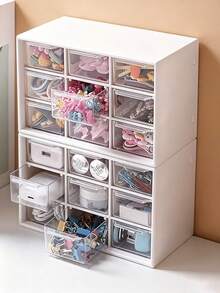9-Grid Drawer Storage Box, White PP Material, Portable Storage Box For Office Supplies, Jewelry And Cosmetics, Multi-Functional Compartment Design, Stackable Lightweight Home Or Office Storage, Desktop And Drawer Organizer For Crafts And Supplies - Multicolor - View 3