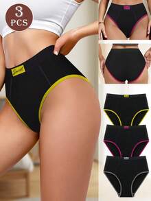 MIOTAN 3pcs/Pack Women's Multi-Color High Waist Contrast Color Comfortable Triangle Panties - Multicolor - View 2