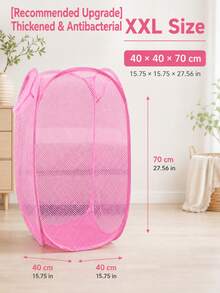 1pc Minimalist Breathable Portable Moisture-Proof Foldable Laundry Basket - Foldable Laundry Basket Suitable For Home Bedroom Bathroom, With Side Pocket Portable Foldable Storage Basket - Essential For Travel And Commuting - Pink - View 13