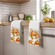 2件組 Hello Autumn 系列印花廚房抹布，水彩風 40*60cm 長方形超細纖維廚房巾，洗碗布、桌巾、手巾，廚房裝飾、居家裝飾，鄰居喬遷禮物，廚房餐巾與洗碗布，家居裝飾禮品 - 白色 - 查看 10