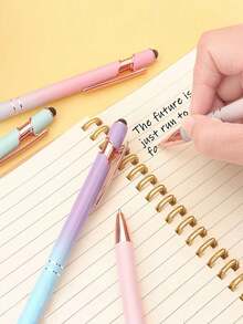 12pcs/Set 2-In-1 Retractable Ballpoint Pen Set[2pcs Random Color Pens + 10pcs Refills], With Touch Stylus Tip, Metal Touch Pen, 1.0mm Black Ink, Suitable For Office And School Supplies Writing Pen - A - View 5