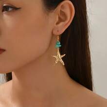 1 Pair Minimalist Ocean Vacation Style Crushed Stone Starfish Long Dangle Earrings, Suitable For Daily Commute And Weekend Leisure - Style 1 - View 1